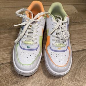 Nike Air Force 1 with White,  Neon Orange, Neon Green, and Purple Accents